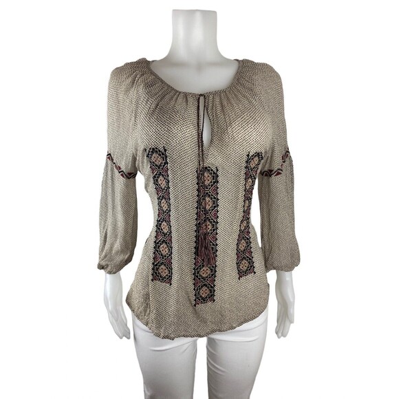 F. Joie Silk Blouse Size L Multicolor 3/4 Sleeve Round Neck - Picture 1 of 9